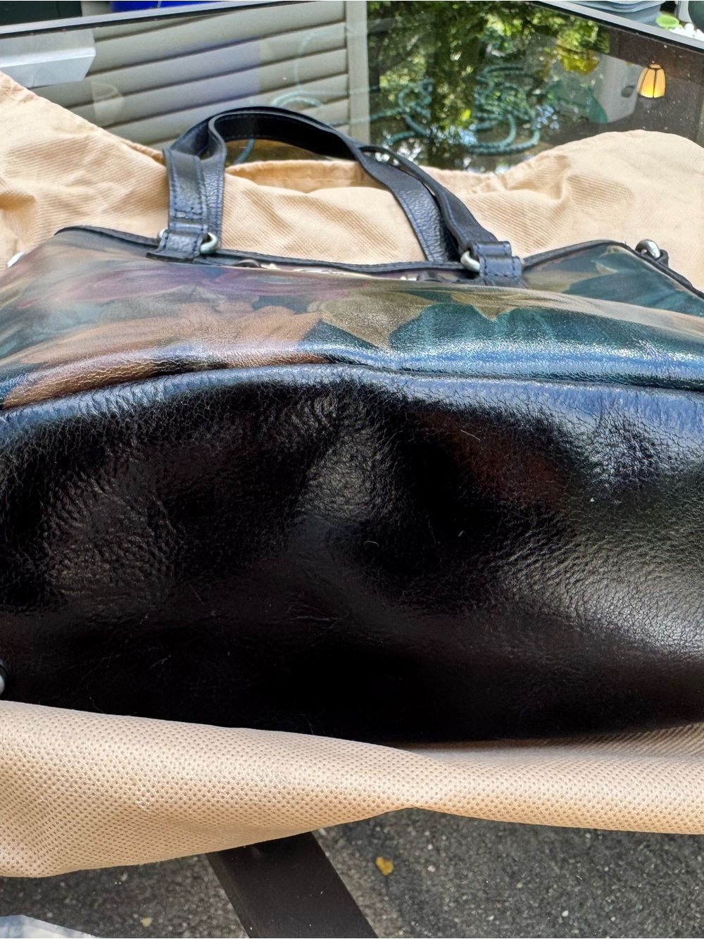 Patricia Nash Navy Floral Leather Tote with Brown Accents - Picture 2 of 5